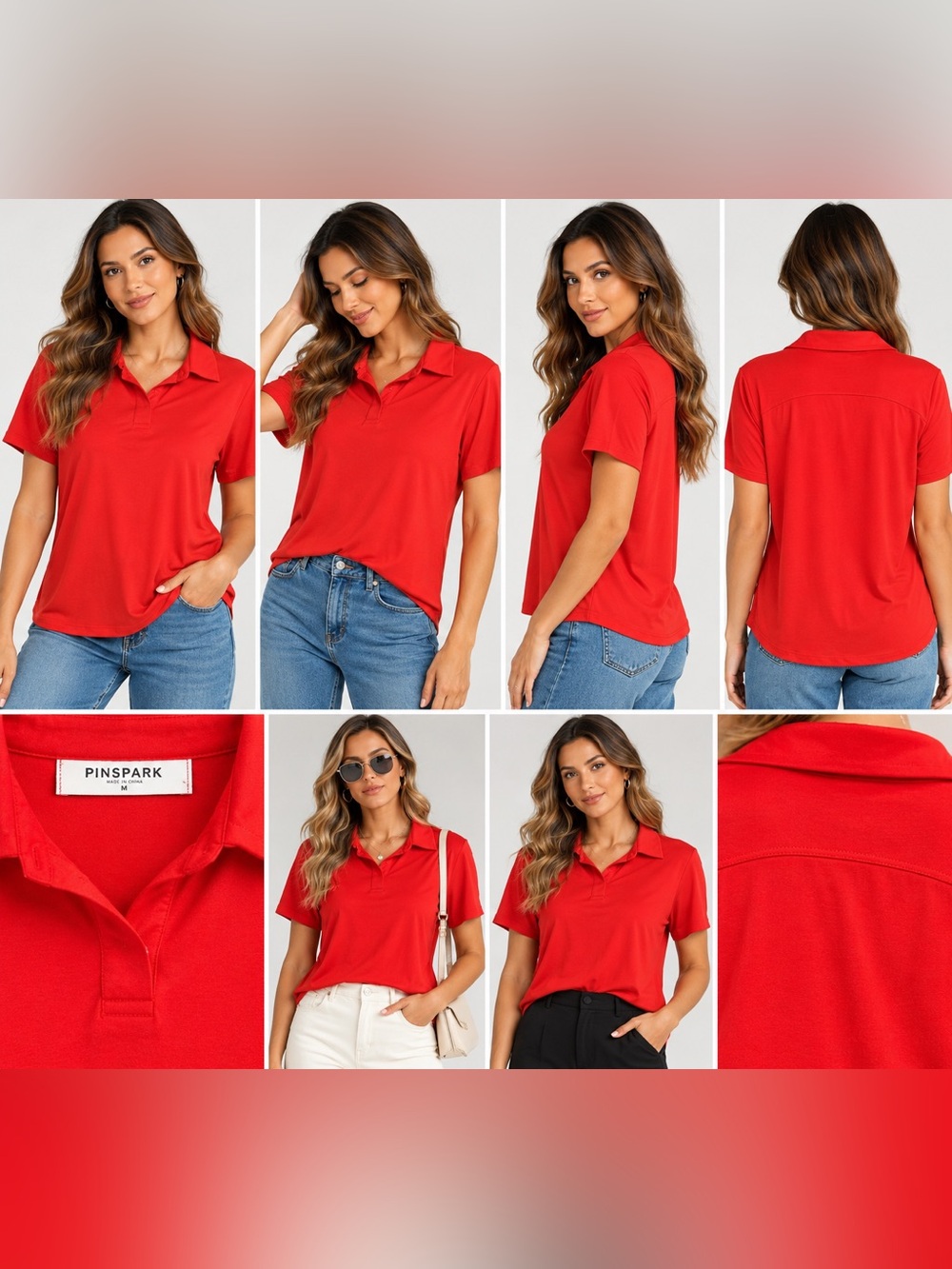 Pinspark Red UPF 50+ Short Sleeve Polo Shirt Size M NWT